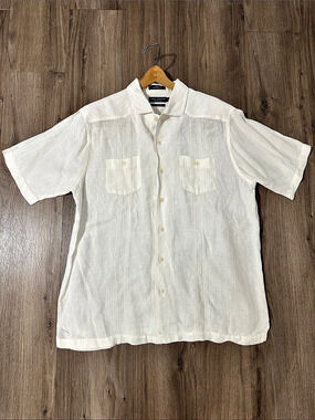 Italian Linen Guayabera Button Down Shirt White
